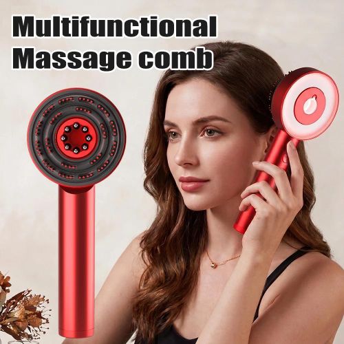 Brosse Massage Cuir Chevelu Électrique – Peigne Vibrant avec Lumière Rouge, Distributeur d’Huile et Réservoir pour Soin Capillaire à Domicile
