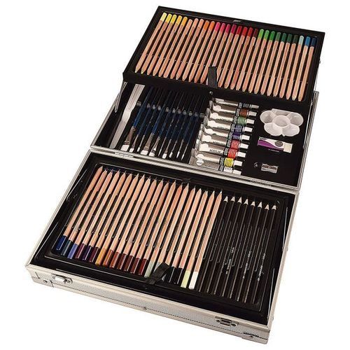 Coffret Artiste Kit Complet,Valise Métal 122 pièces tout techniques beaux-arts