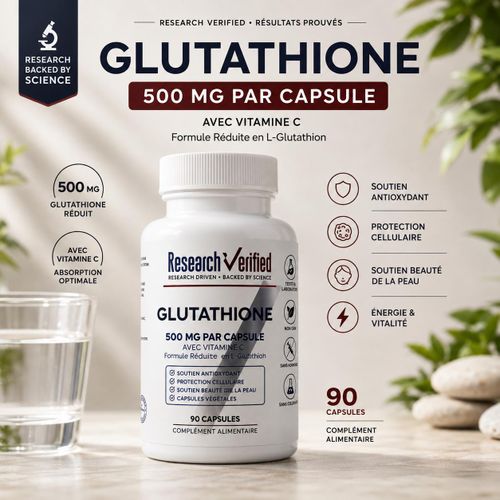 Glutathione Réduit 500 mg avec Vitamine C – 90 Capsules Antioxydant & Protection Cellulaire