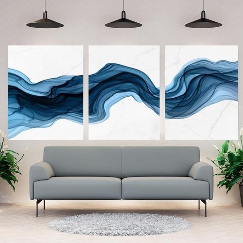 e Tableaux Décoratifs Modernes - Art Abstrait Fluide Bleu Outremer sur Toile Canvas avec Châssis en Bois Invisible