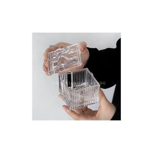 Boîte à Bijoux en Verre en Forme de Cube avec Nœud - Design Européen Vintage pour Décoration et Rangement