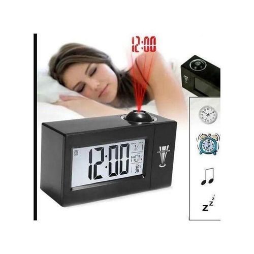 Horloge réveil moderne avec projection ajustable, affichage de la date, température et fonction snooze