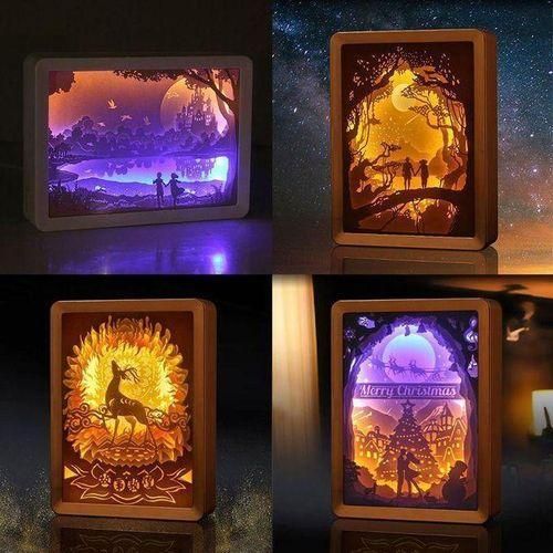 Papercut Boîte à lumière 3D en papier sculpté 3D - Lampe de nuit LED - Décoration artistique - Cadeau décoratif - Lumière dambiance pour un beau paysage