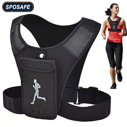 Gilet de Course Réfléchissant avec Support Téléphone Ajustable et Sac Multifonction Léger pour Running
