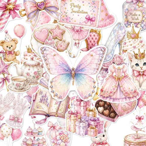 Obsédé par les Ambiances Roses de Rêve ? Lot de 50 Autocollants Style Aquarelle pour Thé de l'Après-midi & Contes de Fées, Parfaits pour le Journaling, le Scrapbooking, la Décoration de Cahiers & l'Emballage de Cadeaux