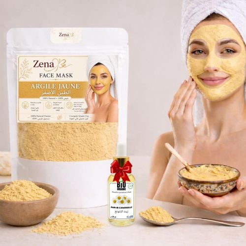 Argile jaune visage poudre 250g naturelle + huile de Camomille 30ml gratuit