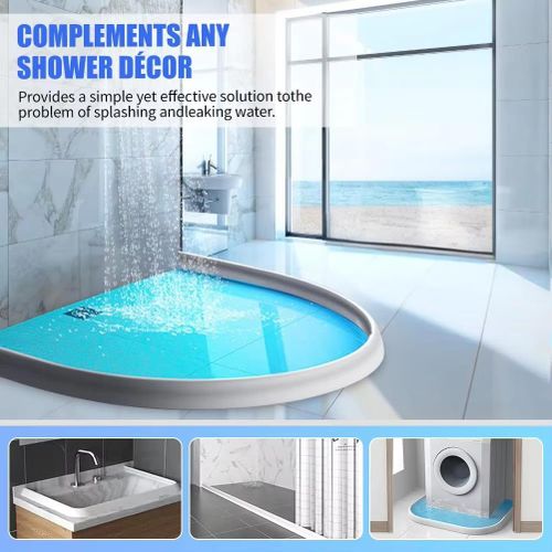 Bande de Retenue d’Eau en Silicone 1,5M, Seuil Anti-Débordement, Barrière de Douche Auto-Adhésive, Protection Contre Fuite d’Eau, Bloc d’Eau Pliable pour Salle de Bain et Cuisine