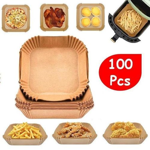 Lot de 100 Pièces de Papier de Cuisson pour Air Fryer – Feuilles Jetables Antiadhésives Résistantes à la Chaleur
