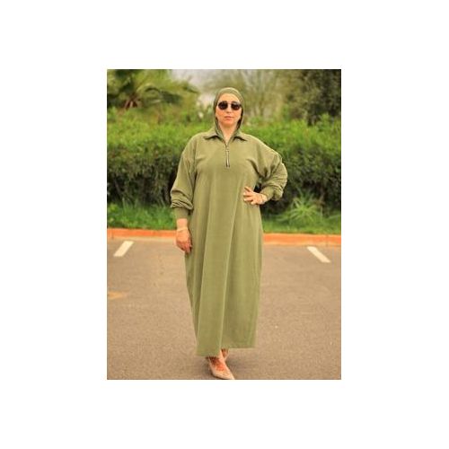 Djellaba casual chic vert olive à zip