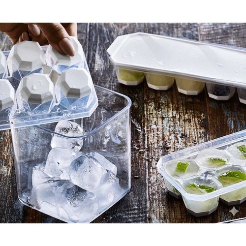 مكعبات ثلج سيليكون قابلة لإعادة الاستخدام مع غطاء تتسع لـ 12 مكعب ثلج للمشروبات الباردة والكوكتيلات