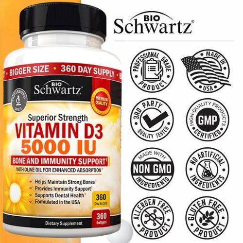 Vitamine D3 Extrapuissante 5000 UI Favorise la bonne humeur 360 Softgels