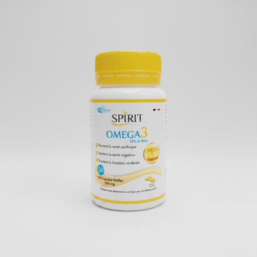 Omega 3 EPA & DHA 500mg, Soutien Cardiaque, Cognitif & Cérébral, 50 Capsules Molles - Spirit