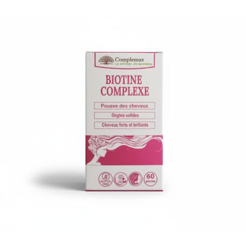 Biotine Complexe pour la Pousse des Cheveux, Ongles Solides et Cheveux Forts & Brillants - 60 Gélules
