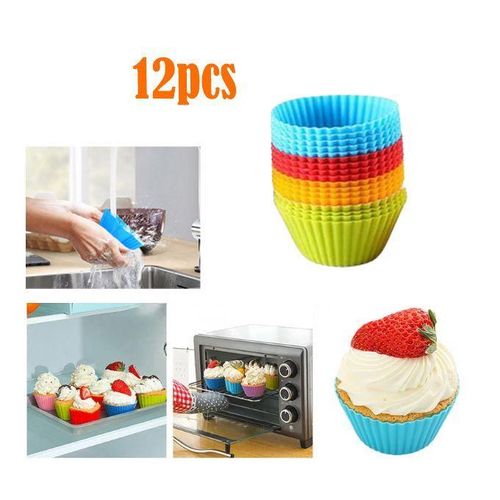 Moules à muffins ronds en Silicone, 12 pièces, outils de décoration de gâteaux