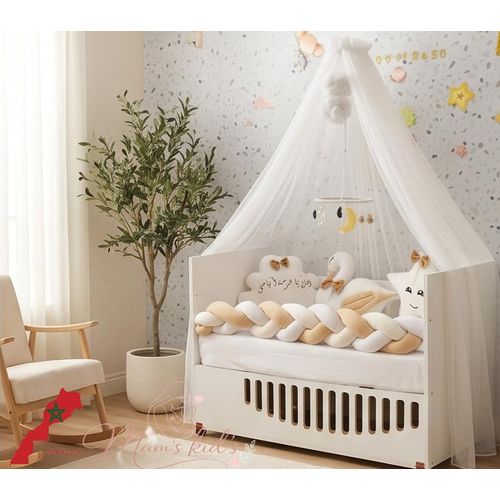 Pack literie Bébé 8 Pièces pour Lit 120 × 60 cm blanc beige