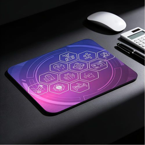 Tapis de souris à impression numérique 2D, impression artistique au trait de technologie intelligente médicale en dégradé bleu-violet, tapis de souris pour ordinateur de bureau de bureau