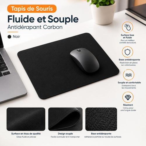 Tapis de Souris Fluide et Souple Antidérapant Carbon – Noir