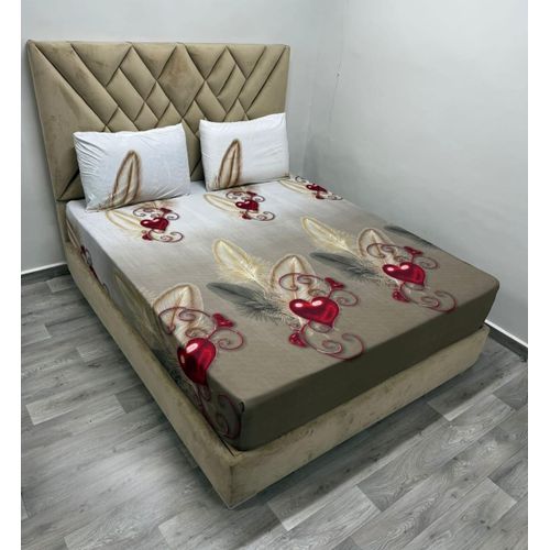 Drap housse de lit Imprimé 200x160 cm ,Doux, Confortable + 2 taie d'oreiller (3 pieces)