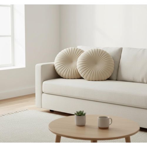 Lot de 2 Coussins Décoratifs Beige Ø40cm Velours Matelassé - Confort Doux et Élégant - Déco Maison Durable