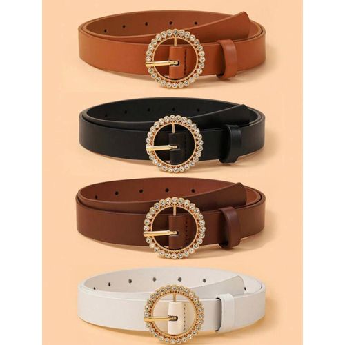 4 pièces/set Boucle de ceinture ronde dorée ornée de strass