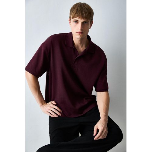 T-shirt polo boxy bordeaux foncé en coton à manches courtes