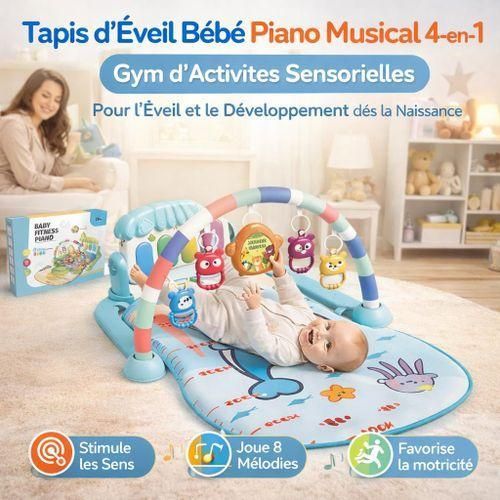 Tapis dÉveil Bébé Piano Musical 4-en-1 Gym dActivités Sensorielles Développement Moteur et Cognitif Dès la Naissance