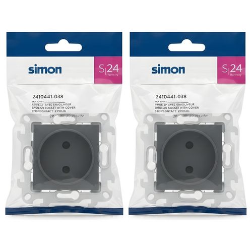 Lot de 2 - Prise de Courant avec Volet - Gris Anthracite - Pour Intérieur Résidentiel - S24
