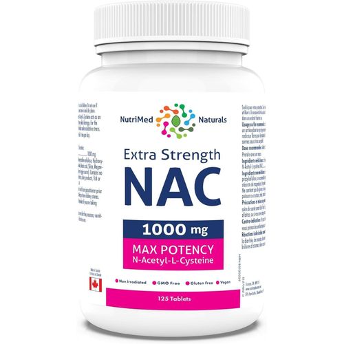 Nutrimed Naturals Extra Strength NAC 1000 mg 125 comprimés 4 mois d'approvisionnement – Végétalien, sans OGM et sans gluten – Puissance maximale