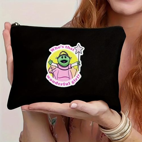 Qui est cette Merveilleuse Fille ? Trousse à Crayons en Toile de Grande Capacité - Noire avec Motif de Personnage Vert Vif, Organisateur de Papeterie Multifonctionnel & Trésorier pour Étudiants