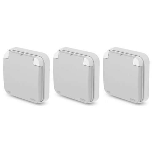 Lot de 3 - Prise Électrique Bipolaire + Terre - Gris Clair Tropic IP55 Encastrée - Usage Extérieur