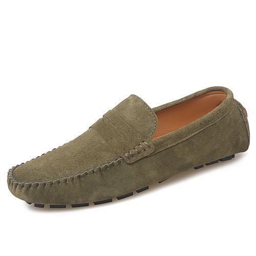 Big Size Men's Driving Leisure Pig Skin Leather Loafers Shoes-Green