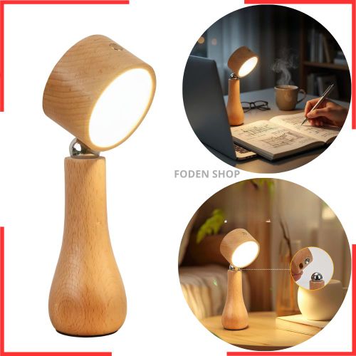 Lampe LED en bois,Lampe de chevet portable sans fil rechargeable par USB,contrôle tactile,pour chambre à coucher, petite lampe de bureau,rotation à 360°