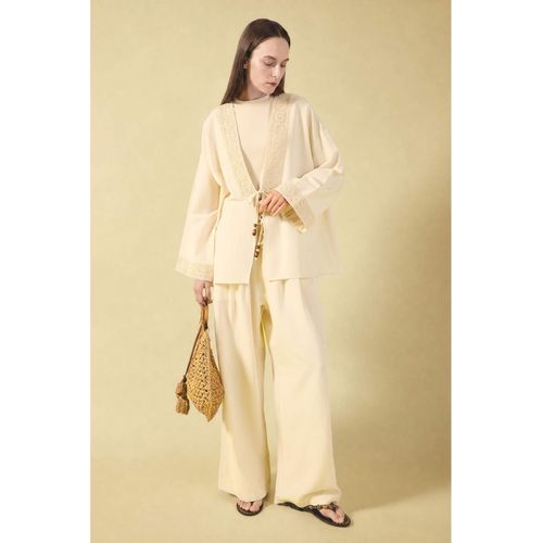 Pantalon en lin mélangé à jambes larges