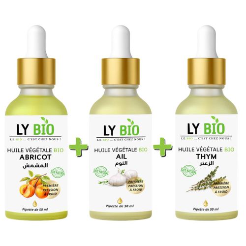 حزمة LYBIO زيت المشمش 50 مل - قطارة + زيت الثوم 50 مل - قطارة + زيت الزعتر 50 مل - قطارة