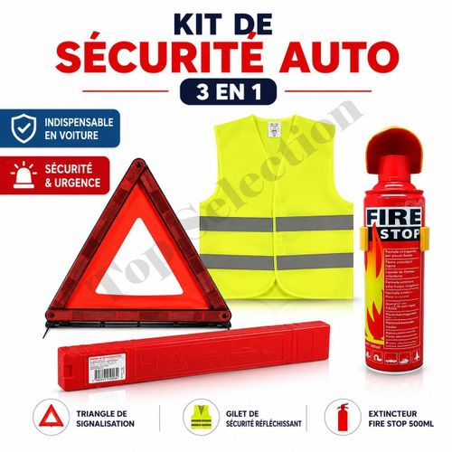 Kit de Sécurité Auto 3 en 1 – Triangle de Signalisation, Gilet Réfléchissant & Extincteur 500ML – Indispensable en Voiture