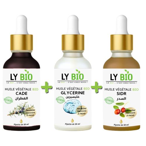 PACK HUILE CADE 50ML - PIPETTE + HUILE GLYCERINE 50ml - PIPETTE + HUILE SIDR 50ML - PIPETTE