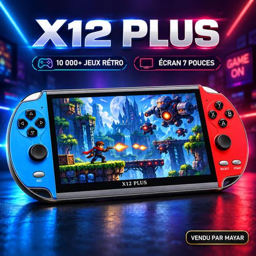 Console de Jeux Portable X12 Plus Écran 7 Pouces – Plus de 10 000 Jeux Rétro, Mémoire 16 Go, Double Joystick, Sortie TV et Lecteur Multimédia MP5