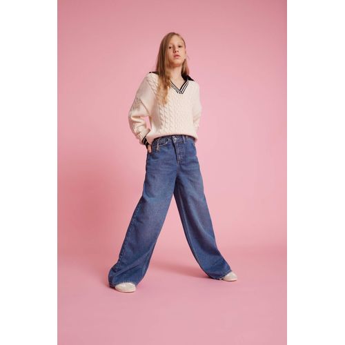 سروال جينز بنات برجل واسع