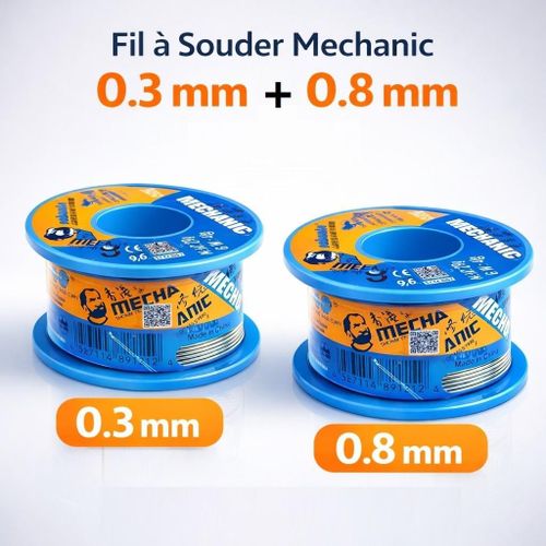 Lot 2 Bobines Fil à Souder 0.3mm & 0.8mm 63/37 Étain Plomb Flux Intégré TY-V86