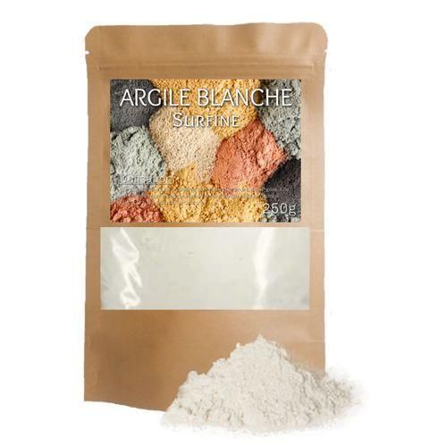 250g ARGILE BLANCHE SURFINE. ( KAOLIN ) CICATRISANTE, HYDRATANTE, ADOUCISSANTE, ALTERNATIVE AU TALC POUR BÉBÉ