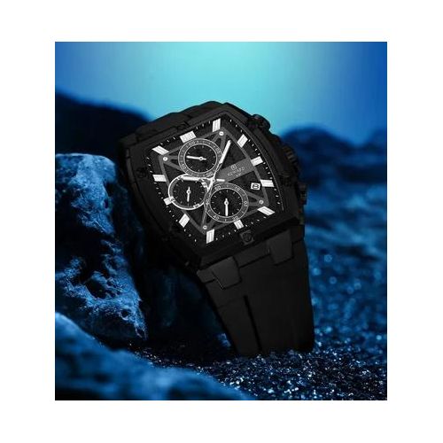 Montre Homme Sport Chronographe VIP 832261 Boîtier Tonneau Design Militaire Bracelet Silicone Dateur Luminescent Étanche