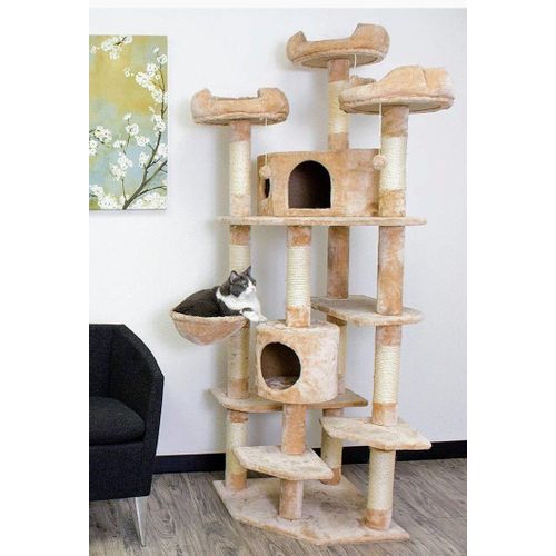 Grand arbre à chat de 170 cm, tour à plusieurs niveaux avec 3 perchoirs supérieurs, 2 condos en peluche, griffoirs