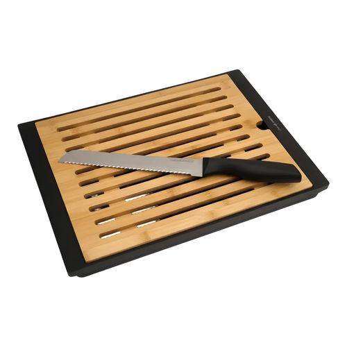 Planche à Découper en Bambou avec Support et Couteau à Pain Cuisine & Service Accessoire Pratique