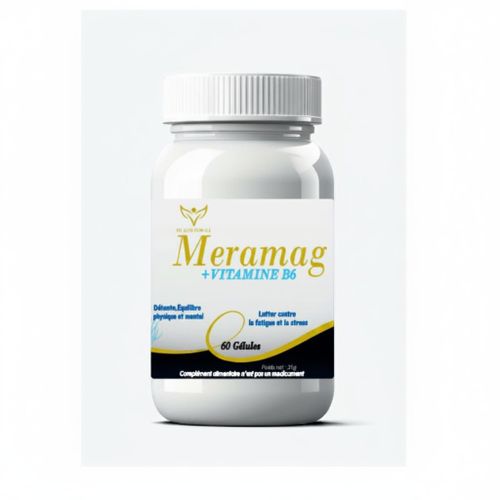 Meramag Magnésium + Vitamine B6, Complément Alimentaire Anti-Fatigue et Stress, 60 Gélules