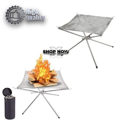 Poêle de Camping Ultraléger en Maille d’Acier Inoxydable – Réchaud Portable pour Chauffage, Cuisson et Barbecue en Plein Air