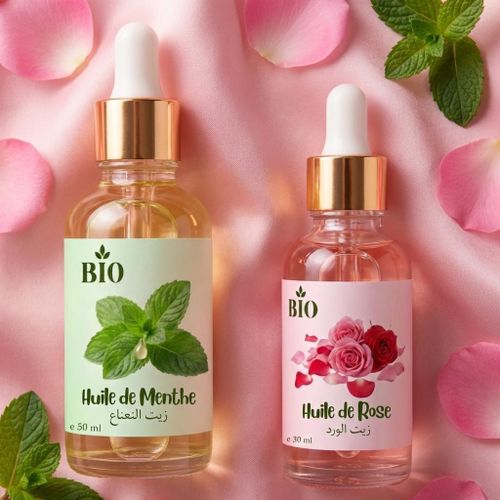 Pack x2 Huile de menthe 50 ml et Huile de rose 30 ml naturel et organic