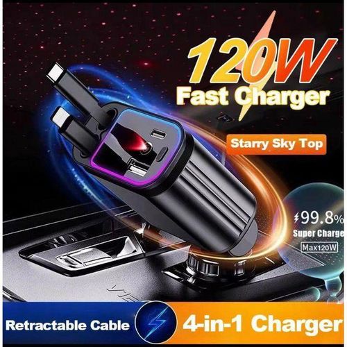 Chargeur de voiture rétractable 4 en 1, adaptateur starlight, charge rapide,