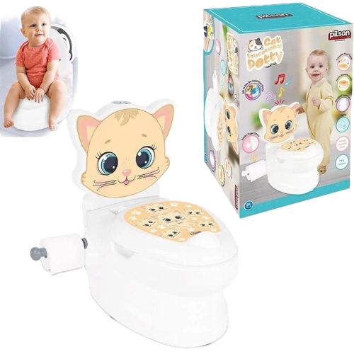 Chaise d'apprentissage de la propreté avec couvercle, porte-papier toilette et son de chasse d'eau, modèle Chat