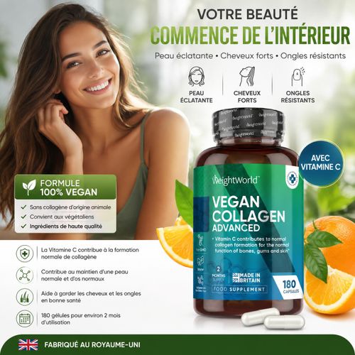COLLAGÈNE ADVANCED La solution beauté naturelle pour une peau ferme, des cheveux forts et des ongles résistants- 180 capsules