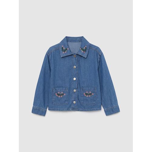Shirt Collar Floral Baby Girl Denim Jacket
